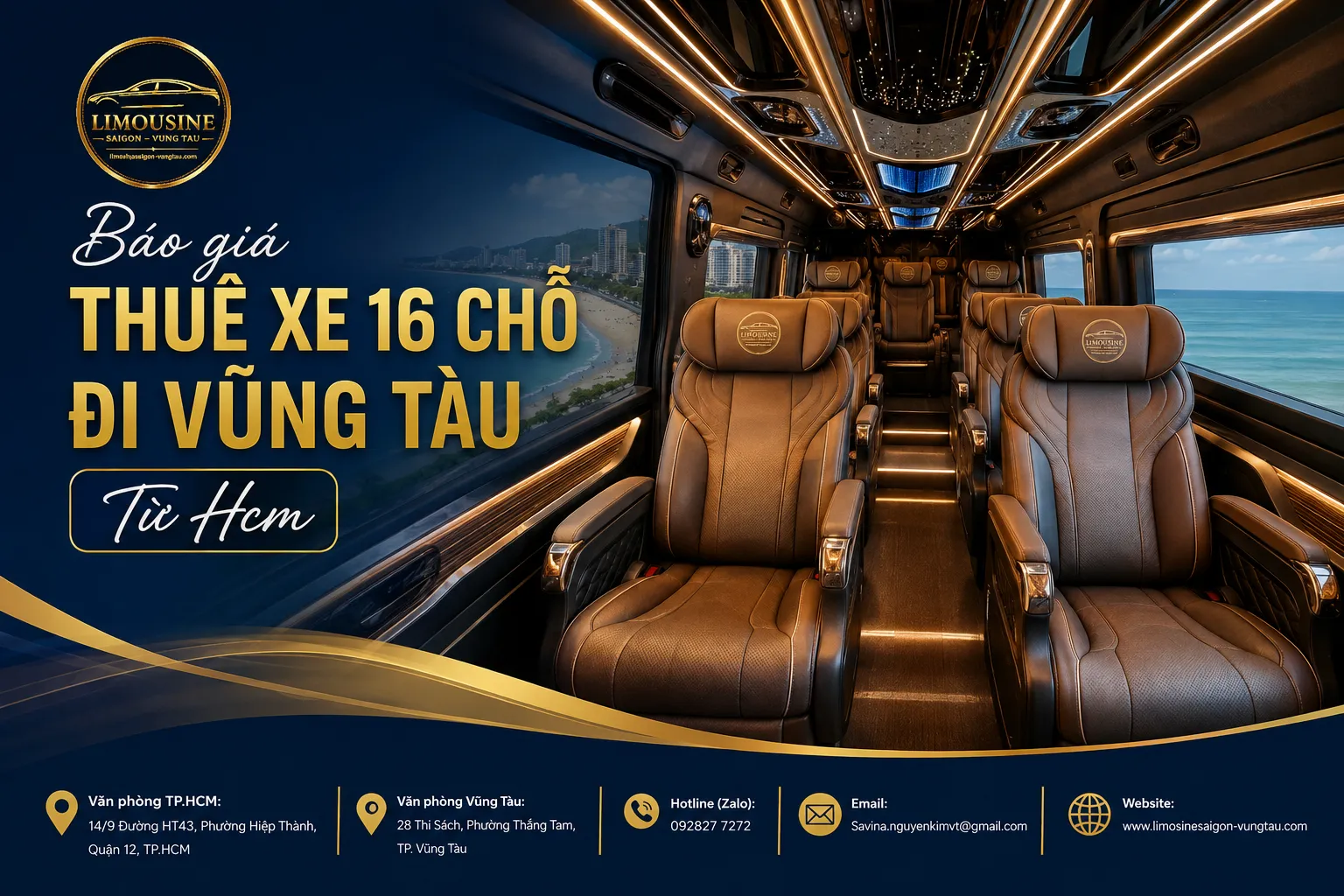Báo giá thuê xe 16 chỗ đi Vũng Tàu Từ Hcm