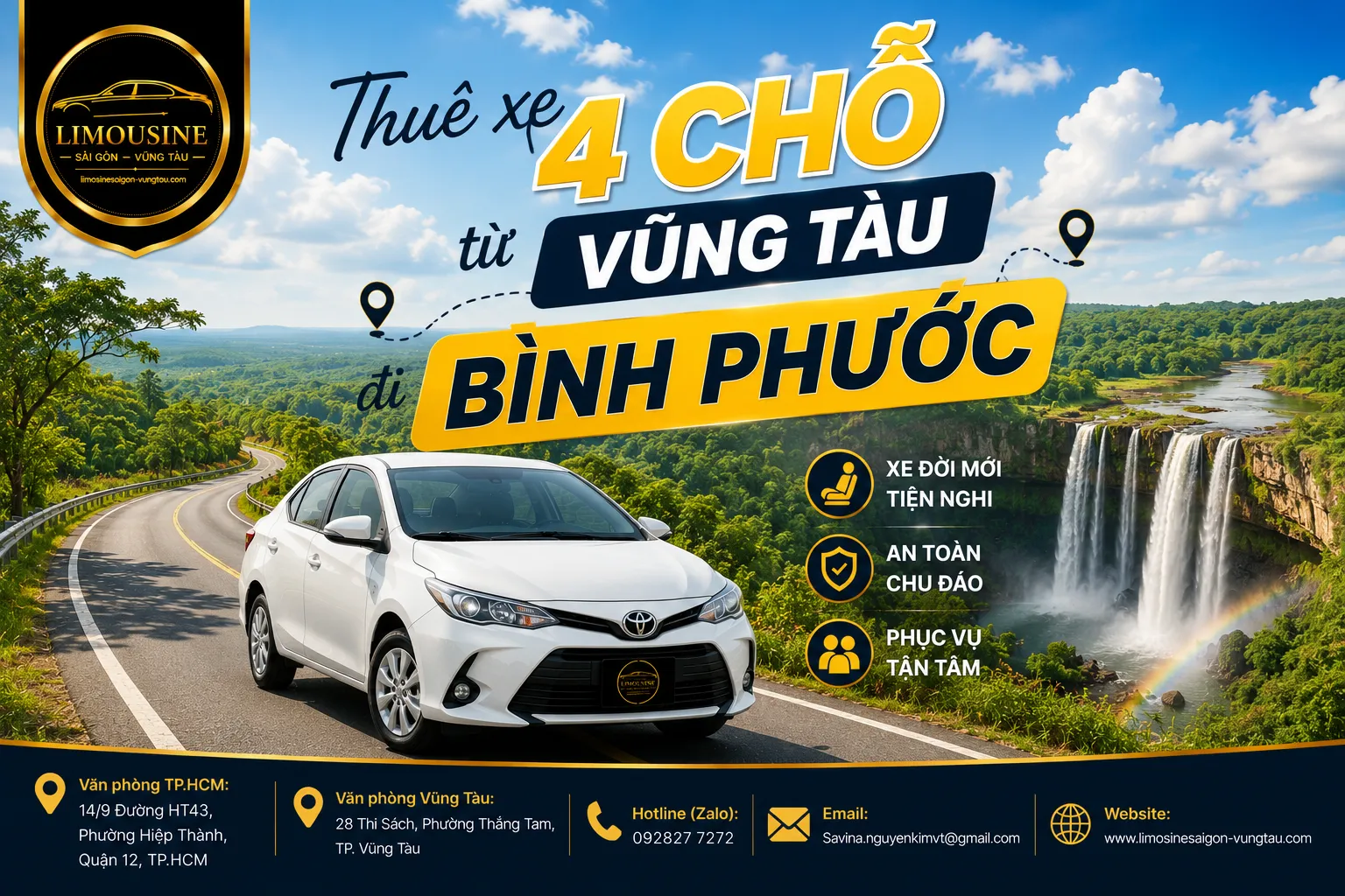 Thuê xe 4 chỗ từ Vũng Tàu đi Bình Phước