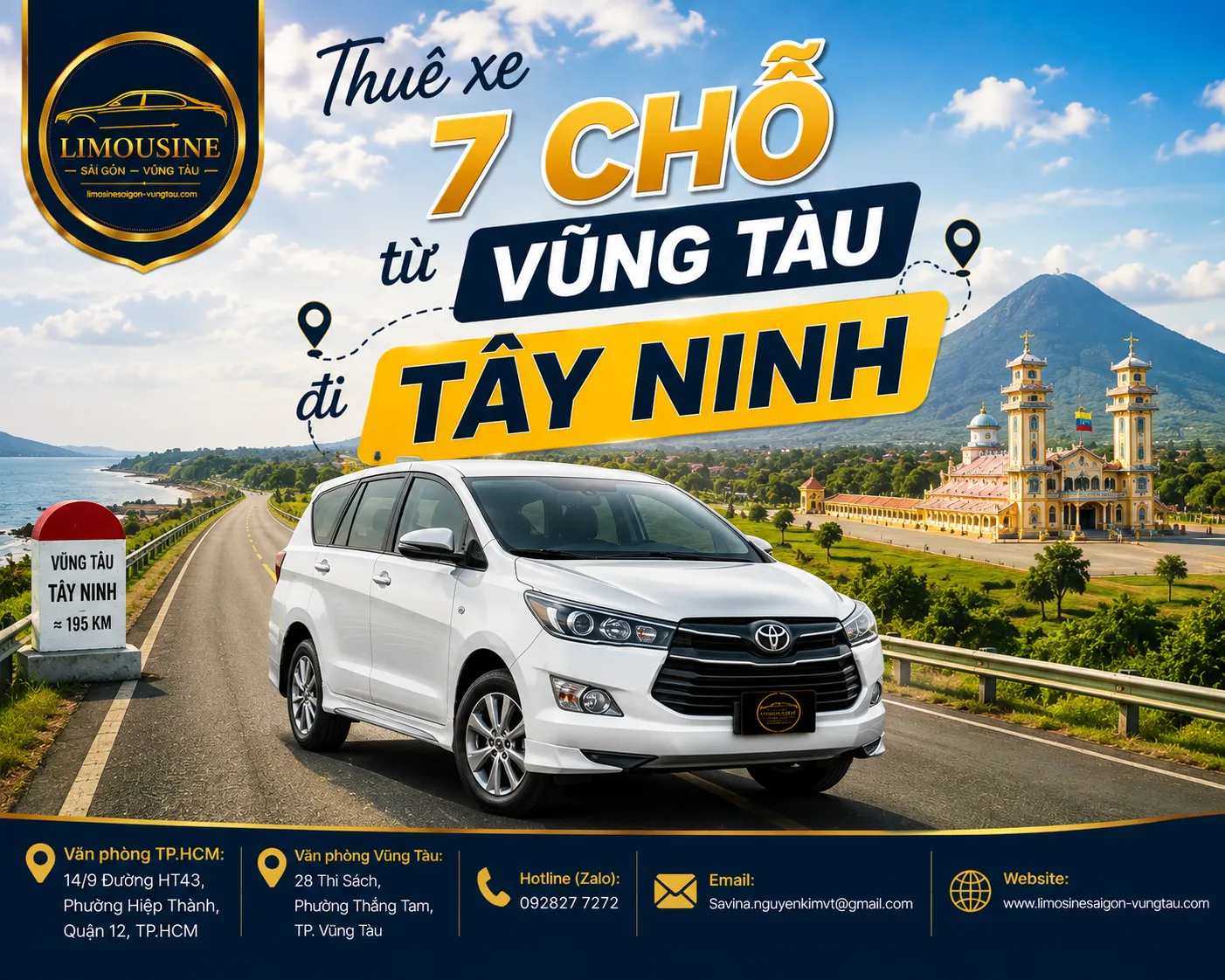 Thuê xe 7 chỗ từ Vũng Tàu đi Tây Ninh