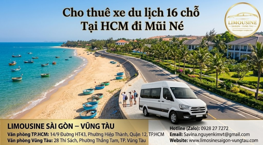 Cho thuê xe du lịch 16 chỗ Tại HCM đi Mũi Né đỉnh cao 2026: Trải nghiệm êm ái